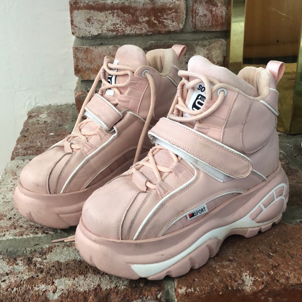 Pink platform sneakers super puffy buffalo style